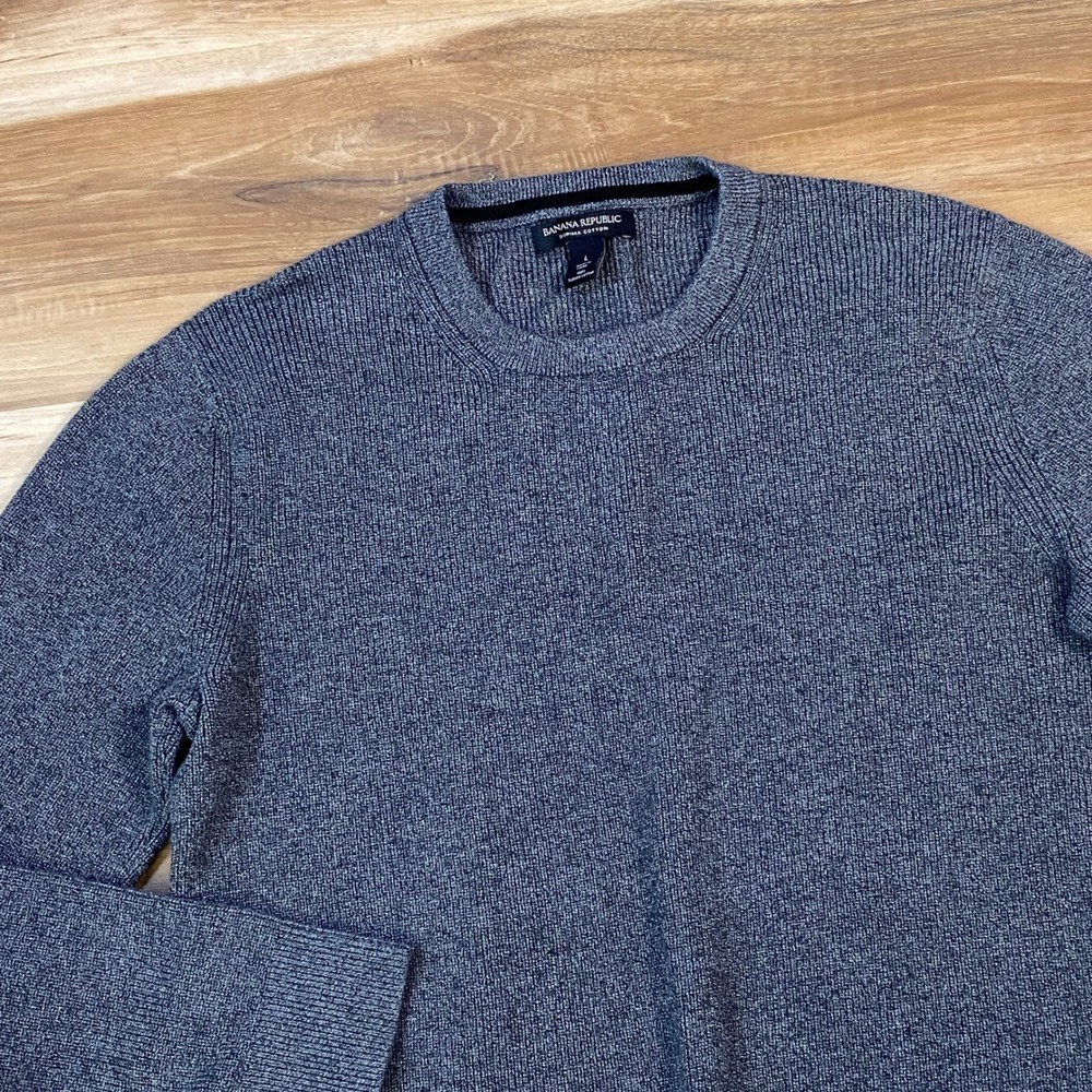 Banana Republic Sweater Mens L Crewneck‎ Supima Cotton Ribbed Gray Heritage